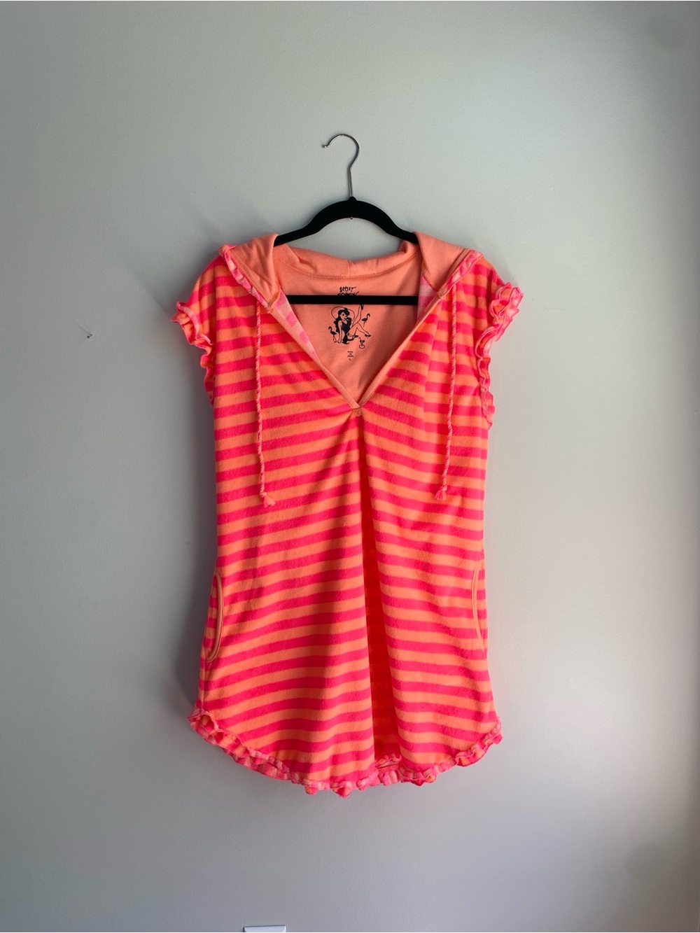 Betsey Johnson Pink & Coral Terry Cloth Beach / Pool/Vacation Cover Up Dress L